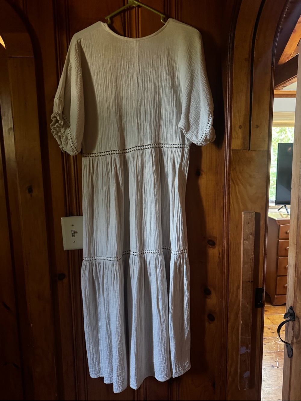 Boho Cream Button-Front Maxi Dress with Crochet Trim - Picture 3 of 3